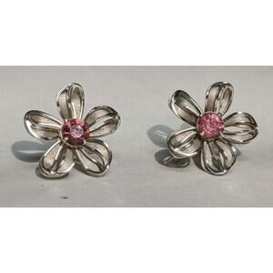 Bugbee and Niles BN Silver Flower Pink Gem Clip ons Earrings